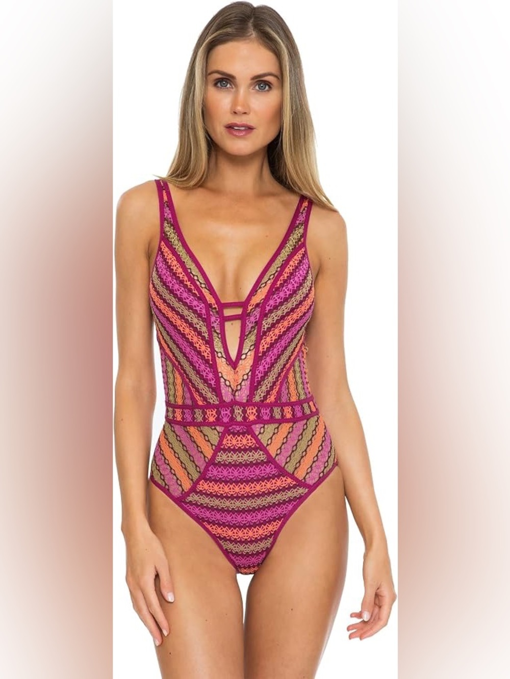 BECCA Fuchsia Crochet One-Piece Swimsuit